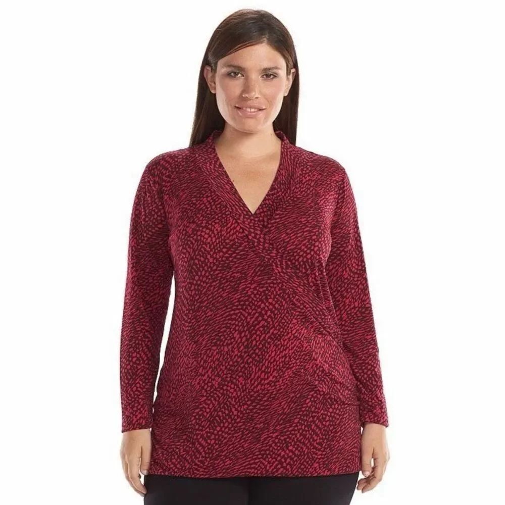 Apt 9 Womens 1X Pink Brown Jersey Wrap Style Top